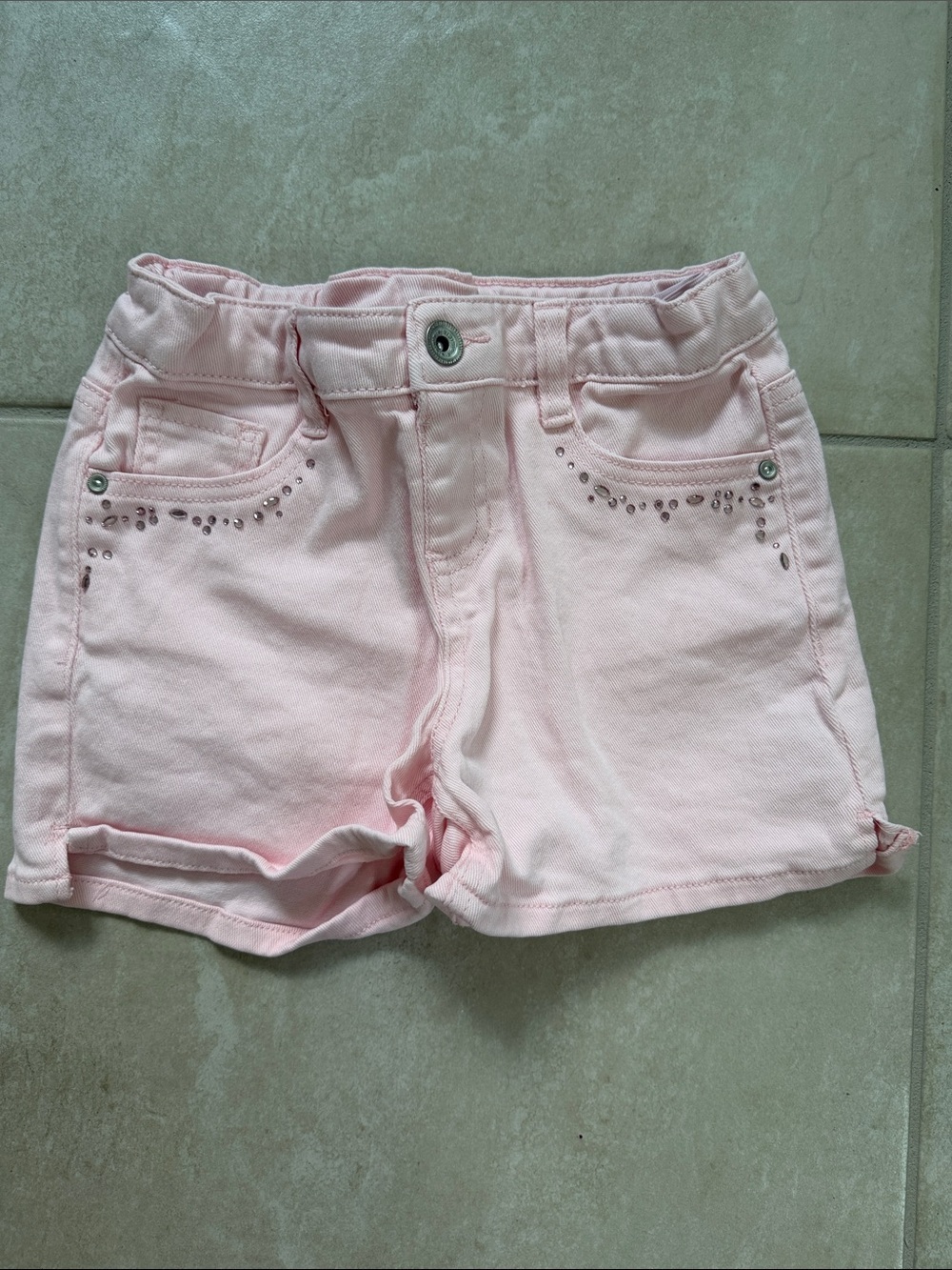 Girls' Light Pink Embellished Denim Shorts